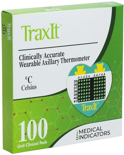 Traxit Wearable Axillary Thermometer for Kids, Single Use Pediatric Thermometer Patch for Babies, Toddlers, & Children, Designed for Up to 48 Hours of Wear, Home or First Aid Use, Celsius, 100 Pack