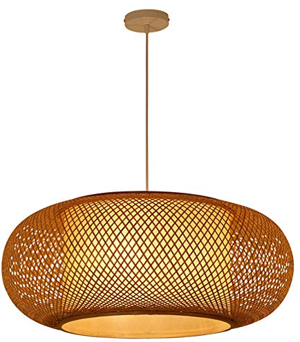 E27 Hängelampe Kreativität Bambusweberei Pendelleuchte Wicker Höhenverstellbar Kronleuchter Oval Lampenschirm Pendellampe Hanfseil Hängeleuchte Restaurant Wohnzimmer Leuchter Deckenleuchte,60cm