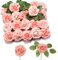 PartyWoo Artificial Flowers, 20 pcs Artificial Roses with Stems, Fake Flowers, Foam Flowers, Roses Artificial Flowers, Pink Flowers Artificial for Decoration, Wedding Decor, Room Decor (Pink)