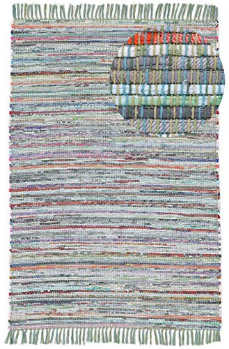 carpetfine Flachgewebeteppich Kelim Chindi Grün 80x150 cm | Moderner Teppich für Wohn- und Schlafzimmer