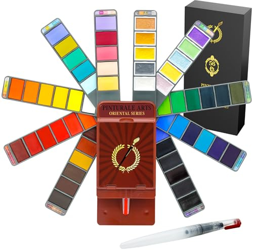 Pinturale Set Acquerelli Professionali, 56 Colori + Pennello Pittura | Per Artisti e per Dipingere