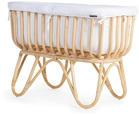 Béaba CHILDHOME, rottingvagga för spädbarn, rektangulär, madrass ingår, mycket lätt, användning upp till 9 kg, 90 x 50 x 70 cm, ecru jerseyklädsel