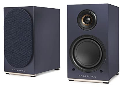 Triangle - Enceintes Actives AIO Twin - Enceintes Bibliothèque Wi-FI & Bluetooth avec Amplificateur 2x50W - Audio HD - Entrées Phono/Platine + TV Optique - 165 x 304 x 235 mm - Bleu Abysse (Paire)