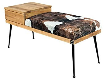 EMRA WOOD M-DEKO LGS-106 Loft Sitzbank Hocker Gepolstert mit Schublade aus Holz und Velours Kuh01 nach Maß (Höhe 45cm Tiefe 40cm, 50)
