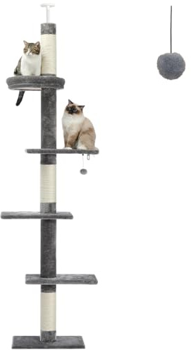 PETEPELA 5-Tier Floor to Ceiling Cat Tree, 95-107In Tall Cat Tower Grey