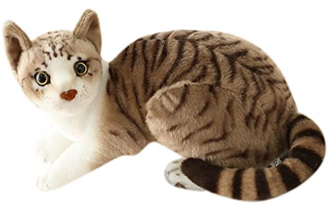 Lebensechte Plüschkatze, 30 cm liegende Plüschkatze Plüschpuppe realistische Katze Stofftier Plüschtier Cartoon Plüsch Kätzchen Tierfiguren Spielzeug für Kinder Frauen Geschenk