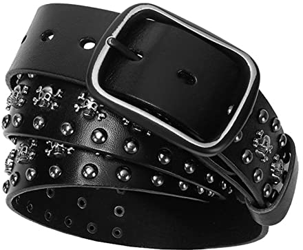 Stylischer Nietengürtel Metall Punk Rock Biker Niete Echtes Leder Gürtel Nietengürtel Fäden Nieten Goth Gürtel Für Damen Herren Jeans Rock 38mm Breite,Schwarz,105cm/waist:34~36