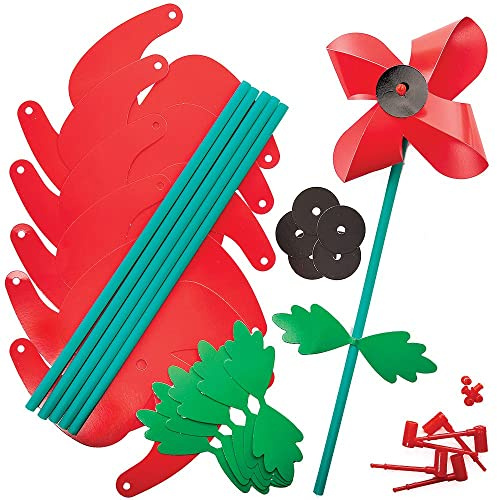 Baker Ross FX200 Mohnblume Windmühle Bastelset - 6er Pack, Windrädchen Basteln für Kinder Herbst Bastelaktivitäten für Kinder