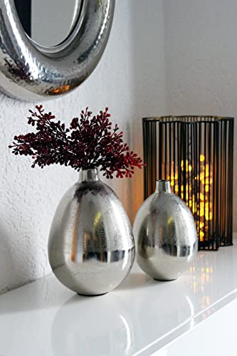 Dekovase 2er Set Aluminium Ei-Form rund silberfarben 20cm /16 cm Vase Tischvase Dekofigur Moderne Vase