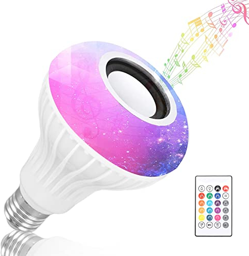 Lampada Musicale LED con Altoparlante Bluetooth Integrato, Intelligente RGB con Telecomando, Wireless con Base E26, 9W, 240V, 1200 per Interni ed Esterni
