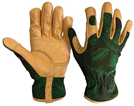 Spear & Jackson HPSGLOVESKEW Kew Gardens Kollektion Gartenhandschuhe Hochleistung, Musterdesign, verstärkte Lederhandfläche, atmungsaktiver Handrücken, elastischer Bund, Größe S