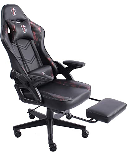 Gamingstol med modernt racerdesign med förlängbart fotstöd, justerbara armstöd, ergonomisk kontorsstol med extra stöddyna, färger: svart/militär, rosa