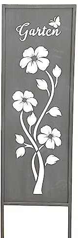 Posiwio dekorativer Gartenstecker als Gartenschild mit Schriftzug Garten oder Willkommen Metall grau lackiert (grau Garten)
