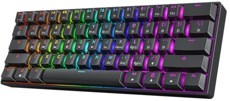 HK GAMING GK61 Clavier de jeu mécanique 60 % v3, 61 touches multicolores RVB rétroéclairé pour joueur de PC/Mac, disposition américaine (noir, Gateron optique rouge)