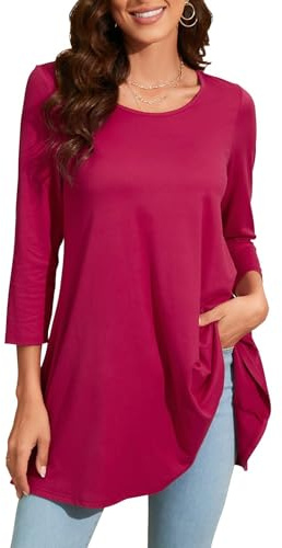 Enmain Blusas Mujer Camiseta Manga Larga Tallas Grandes Elegante Tunica Larga Manga 3/4 Cuello Redondo de Color Liso Estampada Fiesta Casual