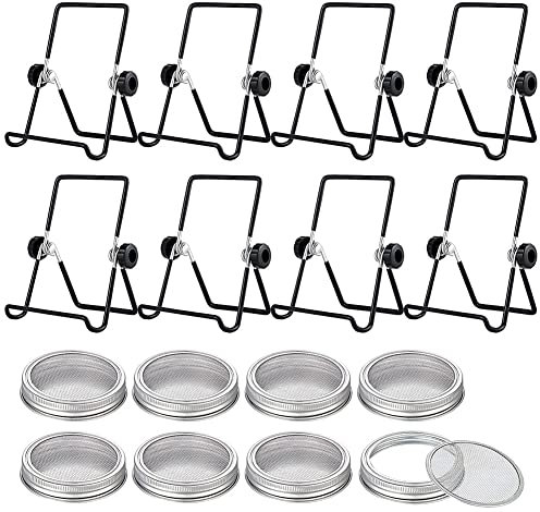 Juego de 8 tarros de germinación, soportes de germinación, tapas de pantalla para germinar semillas en crecimiento