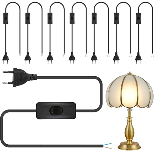 8 Stück Zuleitung mit Stecker und Schalter, 1,80 Meter Schwarz Anschlusskabel Anschlussleitung mit Euro-Stecker, H03VVH2-F2 x 0,75 mm², für Leuchten, Lampen, Leuchtmittel, Schwarz
