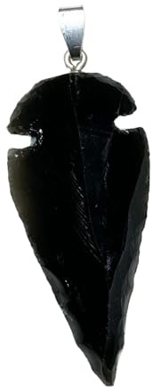 KRIO 1 x Pfeilspitze aus schwarzem Obsidian Rauchobsidian als Anhänger mit Silberschlaufe I Länge 35-45mm (Pfeilspitze 8)