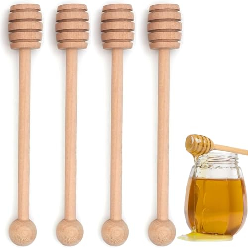Set frullatore e cucchiaio in legno per miele (4 pezzi), ideale per regali di matrimonio, compleanni, baby shower, Natale e feste, 16 cm, inodore e sicuro per alimenti.