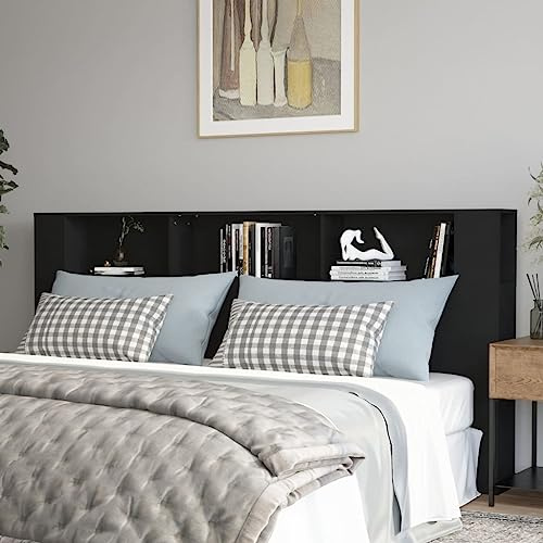 CKioict Betthaupt Wandkissen Bett Bettkopfteil Schlafzimmer Kopfteil mit Ablagen Schwarz 220x18,5x104,5 cmGeeignet für Schlafzimmer, Gästezimmer, Schlafsaal