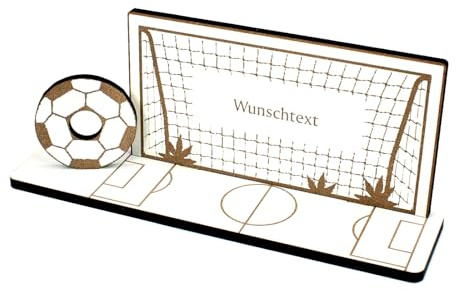 Geldgeschenk Fußball Fußballtor mit Ball - inkl. Wunschtext Name - Fußballer Schild für Geld Gutschein Gutscheingeschenk - 20 x 9 cm