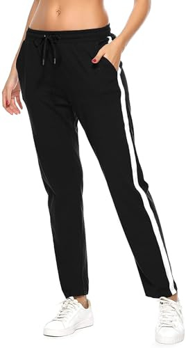 FGFD&OU Jogginghose Damen Sporthose Baumwolle für Frauen Sweathose Laufhosen Trainingshosen Jogger Sweatpants Lang Mädchen Freizeithose mit Streifen Für Sport Yoga Fitness (Schwarz, 3XL)