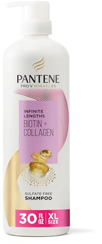 Pantene Infinite Lengths Shampoo, Sulfate Free with Biotin + Collagen, Strengthens Brittle Hair, Up to 90% Less Breakage, Safe for Color Treated Hair, Pro-V Miracles, Floral Scent, 30 Fl Oz
