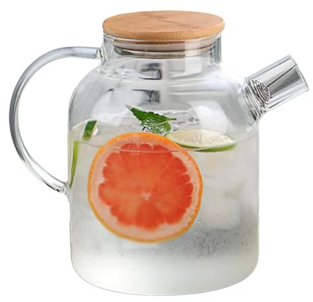 Wasserkrug 1,8 Liter Glaskrug hitze- und kältebeständige Fassungsvermögen mit Filter Schneebesen Deckel Glas Wasserkrug für Kaffee Getränke Saft Milch Kühlschrank Wasserkrug Sangria