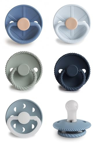 FRIGG Multipack Silikon-Schnuller | 6'er Packung | Hergestellt in Dänemark | Symmetrischer Sauger in Kirschform | (Endless Sea, Größe 1 (0-6 Monate))