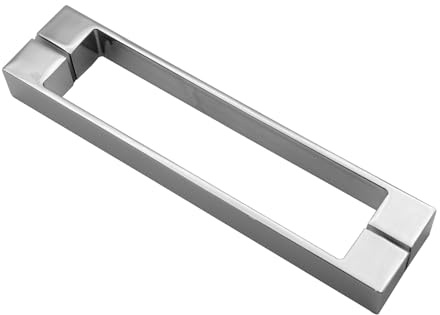 Jelter Maniglia per porta quadrata in vetro cromato resistente, 190 mm da foro a foro centrale, lunghezza 225 mm, per box doccia, cabina doccia, 1 confezione
