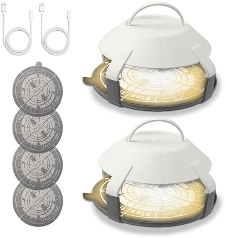mumisuto 2 Pezzi Trappole Antipulci Per La Casa, Trappola Per Pulci Con 5 Dischi Adesivi, Trappole Luminose Per Pulci, Dome Flea Trap, Trappola Elettrica Per Pulci Lampada Per Tappeti, Biancheria