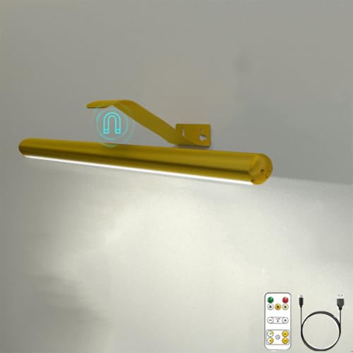 LOGT LED Spiegelleuchte Bad mit Fernbedienung und Touch Schalter Kabellos Spiegellampe Dimmbar Magnetisch Akku Wandlampe 3000k-6000k Unterbauleuchte Batteriebetriebenes Schrankbeleuchtung,Gold,30CM