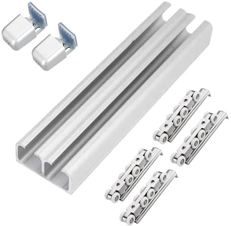 Binario per porta scorrevole Ferramenta Per Porta A Doppia Tasca, Kit Di Binari Di Riparazione Per Porta Scorrevole Esterna Del Patio, Sostituzione Binario Per Porta A Schermo Scorrevole(Silver,20ft/6