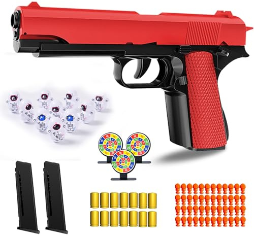 Soft Bullet Gun Toy, Blasters, Shockwave, Automatic Pull Back Action Semi-Automatic Handgun with Shell Ejection and Auto Rebound, Suitable for 3 4 5 6 7 8 Years Old boys And Girls Toys (Red)