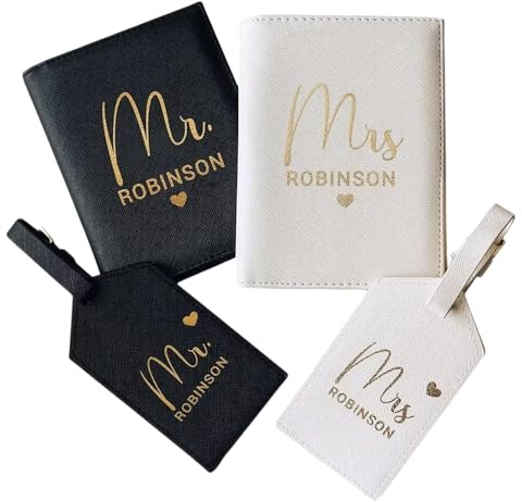 MINXLTD Personalisierte Passhalter & Kofferanhänger Reise-Set Mit Namen, Custom Passport Holder Und Koffer Label Tag, PU Leder Passport Cover Case Card Holder, Reisezubehör