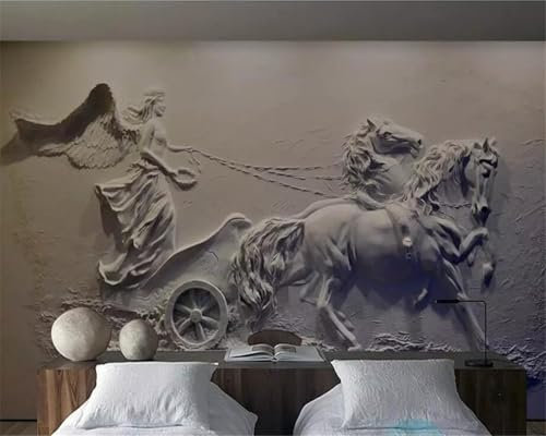 Tzxztt Engelswagen-Relief Moderne 3D Tapete Geprägte Seide Neutrale Töne Material Ideal Für Wohnzimmer Schlafzimmer-250cm×170cm