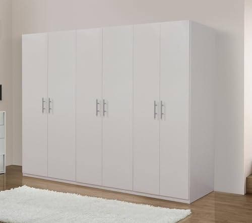 Bissolo Casa Armadio Multiuso 270x55x202 cm Bianco Opaco, 6 Ante Battenti, 3 Ripiani, 3 Tubi Appendiabiti, Spazioso e Moderno, Perfetto per Organizzare Casa e Ufficio