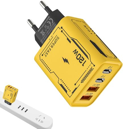 Bloque de carga USB, cargador de pared tipo C | Ladrillo adaptador de enchufe de pared USB + tipo C de 120 W con 4 puertos - Protección de seguridad, cargadores de pared portátiles multipuerto, enchuf