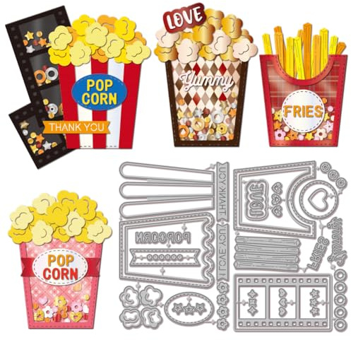 GLOBLELAND Popcorn Pommes Film Shake Schneidwerkzeuge Für DIY Scrapbooking Metall Herz Rahmen Schneidwerkzeuge Wörter Stanzformen Für Kartenherstellung Prägung Fotoalbum Basteldekoration
