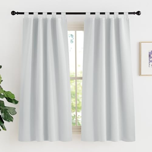KGORGE Blickdichte Scheibengardinen Küche Modern Schlaufenvorhang Kurz | Grauweiß, H150 x B90 cm, Schlaufenschal 2er Set, Thermovorhang Hitzeschutz, Verdunkelung, Sonnenschutz, für Schafzimmer