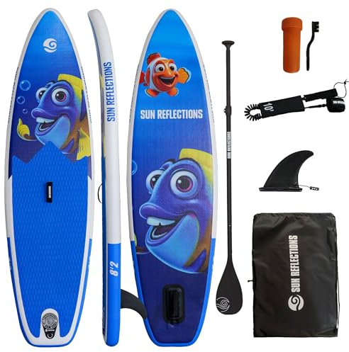 Campsup Sun Reflections Kids 8'2 (250 cm) Aufblasbares SUP Board für Kinder – Komplettset mit verstellbarem Paddel, Sicherheitsleine, Transporttasche & Finne | rutschfest