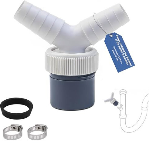 ANDARS Double Evacuation Machine a Laver, PP Double Machine-Laver Raccord Y, Double Extrémité Adaptateur de Vidange Machine à Laver, Entrée D'eau 18-24 mm, pour Lave-Vaisselle, Sèche-Linge