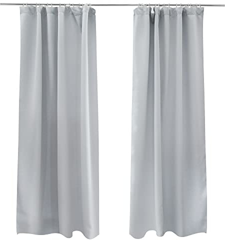 Victoria M. Aurora Verdunkelungsvorhang Blickdicht Thermovorhang mit Kräuselband, für Gardinenstangen und -schienen 140 x 235cm, Silber-Weiss, 2er Pack