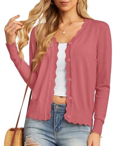 GRECERELLE Cardigan da donna lavorato a maglia a maniche lunghe con scollo a V, abbottonato, leggero, coprispalle smerlato, maglione cardigan per abito estivo da sera e matrimoni, Rosso corallo., XXL