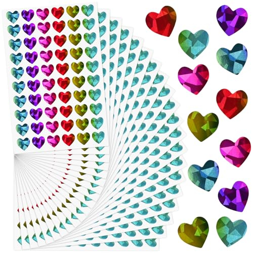NISENTIA Glitzer Herz Sticker, 1200 Stück Selbstklebende Bunte Glitzer Aufkleber Herzen, Aufkleber Herz Klein für Hochzeit Gästebuch Geschenkbeutel DIY Handwerk Scrapbooking Dekoration Valentinstag