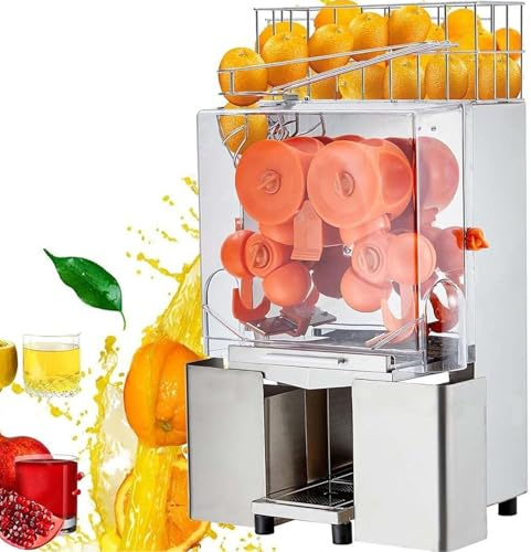 Exprimidor automático de naranjas, extractor de jugo de acero inoxidable de alta eficiencia con filtro extraíble y cubos de recogida de cáscara, ideal para uso comercial