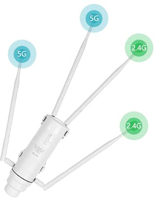 FLASHOWL Répéteur WiFi Extérieur AC1200 Antenne WiFi Extérieur IP65 PoE | Amplificateur WiFi puissant Double bande 2.4GHz 5GHz longue portée 4 antennes pour caméra jardin garage terrasse