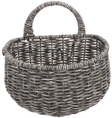Zerodeko Hanging Wall Basket Grey Woven Kitchen Organizer with Rattan Effect for Garlic Onion Potato Storage Air Circulation Basket for Fruits Vegetables Seasoning Multipurpose Home Storage