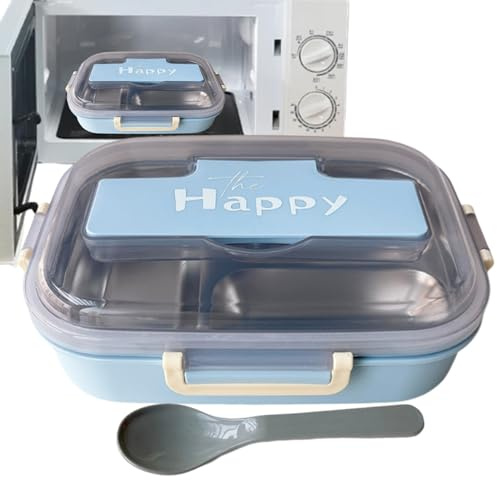 YRTUOP Fiambreras Campus, Lonchera De Acero Inoxidable De 3 Compartimentos Recipiente Para Aperitivos Infantil Con Utensilios Caja De Aperitivos Contenedores De Alimentos Para Parque Colegio Camping