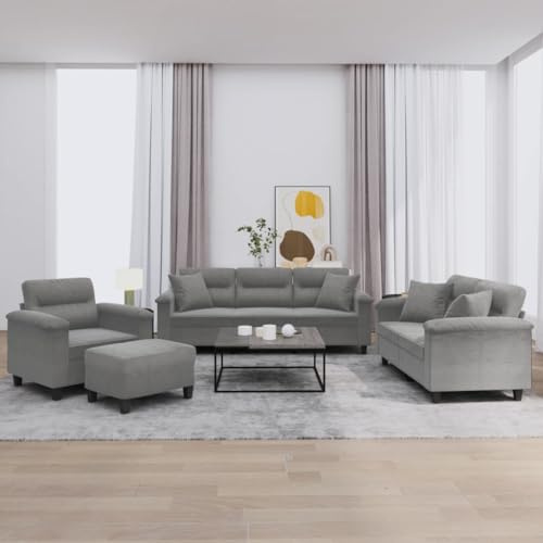 ZQQLVOO Langlebige Mikrofaser Sofagarnitur mit Hocker, Bequemes Sitzgruppe für Wohnzimmer, Graue Couchgarnitur mit Stabilen Gestell und Dekokissen